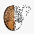 Decoratiune de perete lemn Tree And Birds 2, Nuc, 56x3x60 cm