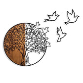 Decoratiune de perete lemn Tree And Birds 2, Nuc, 56x3x60 cm