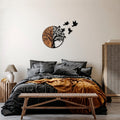 Decoratiune de perete lemn Tree And Birds - 322, Negru, 3x71x92 cm