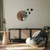 Decoratiune de perete lemn Tree And Birds - 322, Negru, 3x71x92 cm