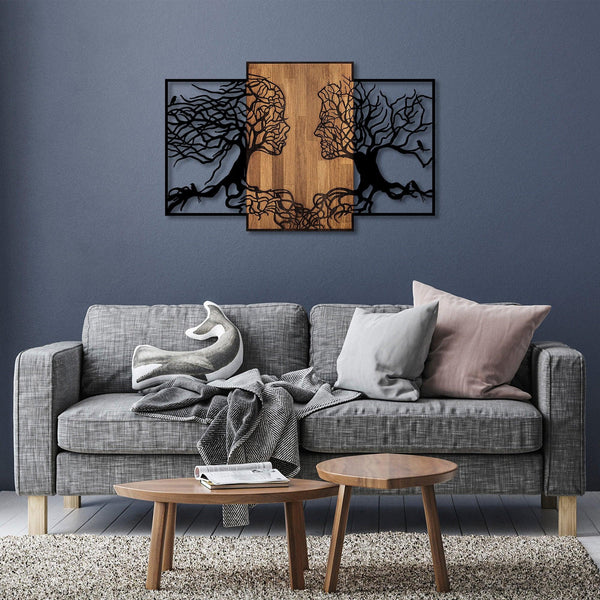 Decoratiune de perete lemn Tree Love - 312, Negru, 79x125 cm