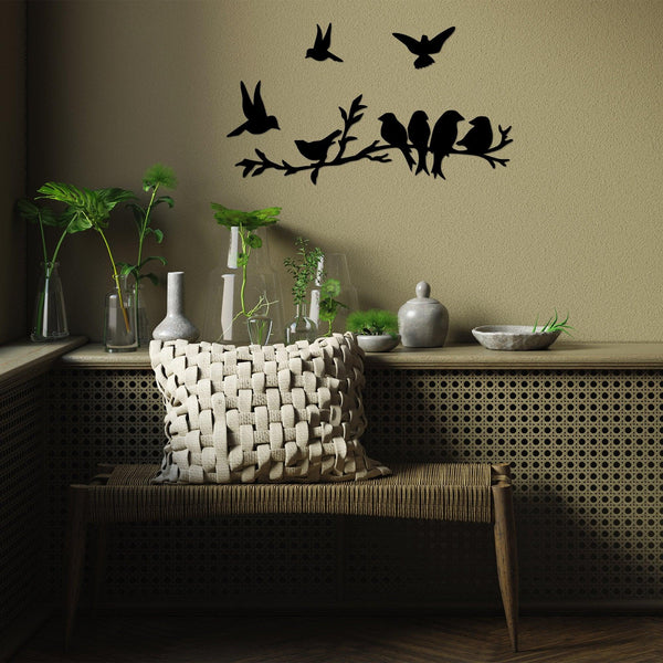 Decoratiune de perete Metal Bırd Communıty, Negru, 22x68 cm