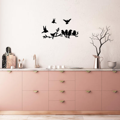Decoratiune de perete Metal Bırd Communıty, Negru, 22x1x68 cm