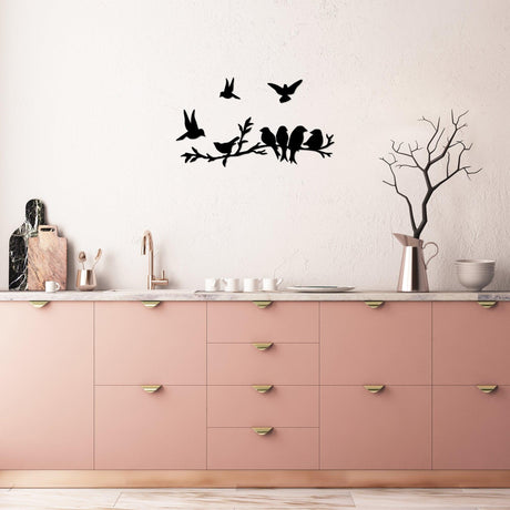 Decoratiune de perete Metal Bırd Communıty, Negru, 22x1x68 cm