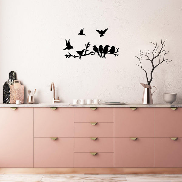 Decoratiune de perete Metal Bırd Communıty, Negru, 22x68 cm