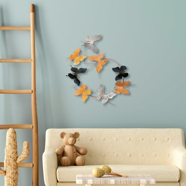 Decoratiune de perete Metal Butterflies - 2, Multicolor, 80x80 cm