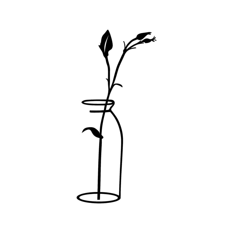 Decoratiune de perete Metal Flower In The Vase, Negru, 0.15x71x33 cm