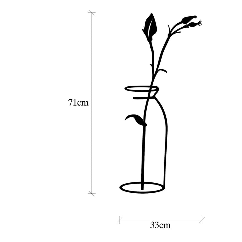 Decoratiune de perete Metal Flower In The Vase, Negru, 0.15x71x33 cm