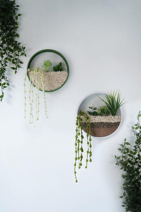 Decoratiune de perete Metal Green Panda, Alb - Verde, 30x5x30 cm, 2 bucati