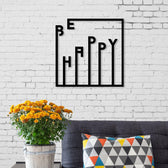 Decoratiune de perete Metal Happy, Negru, 40x0,3x40 cm