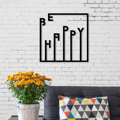 Decoratiune de perete Metal Happy, Negru, 40x0,3x40 cm