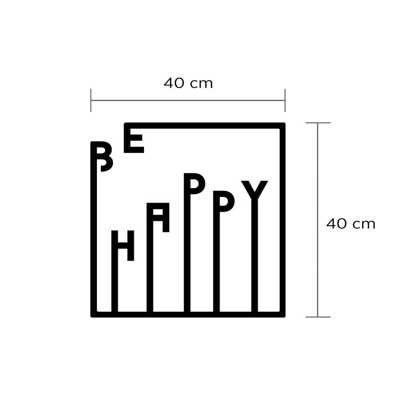Decoratiune de perete Metal Happy, Negru, 40x0,3x40 cm