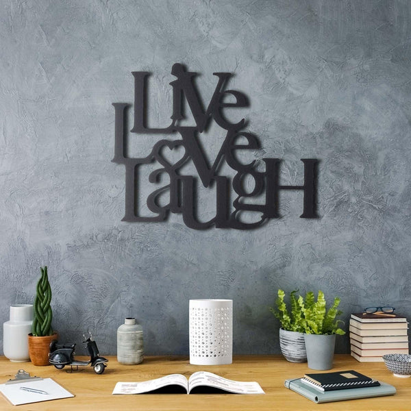 Decoratiune de perete Metal Live Love Laugh, Negru, 49x40 cm