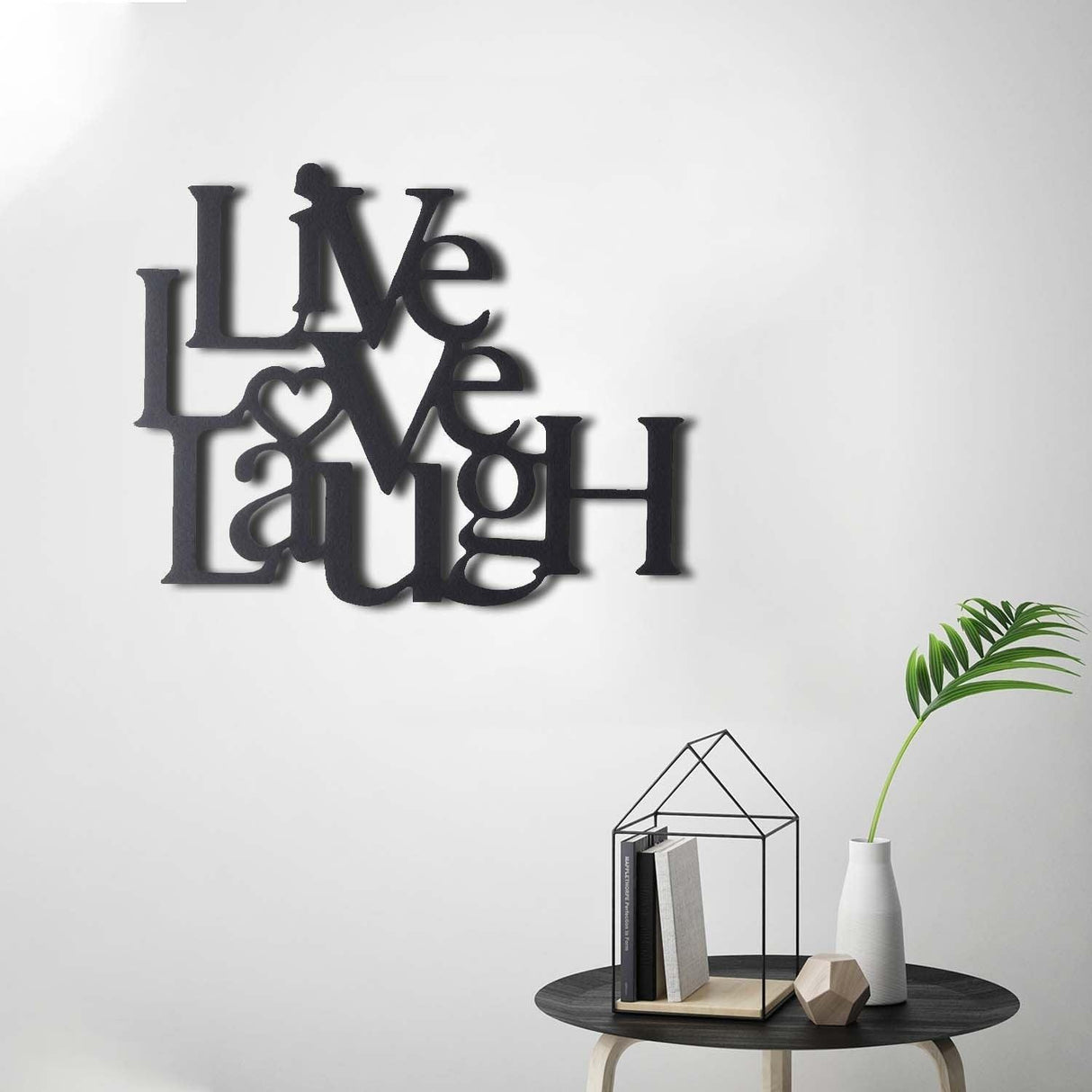 Decoratiune de perete Metal Live Love Laugh, Negru, 49x1x40 cm