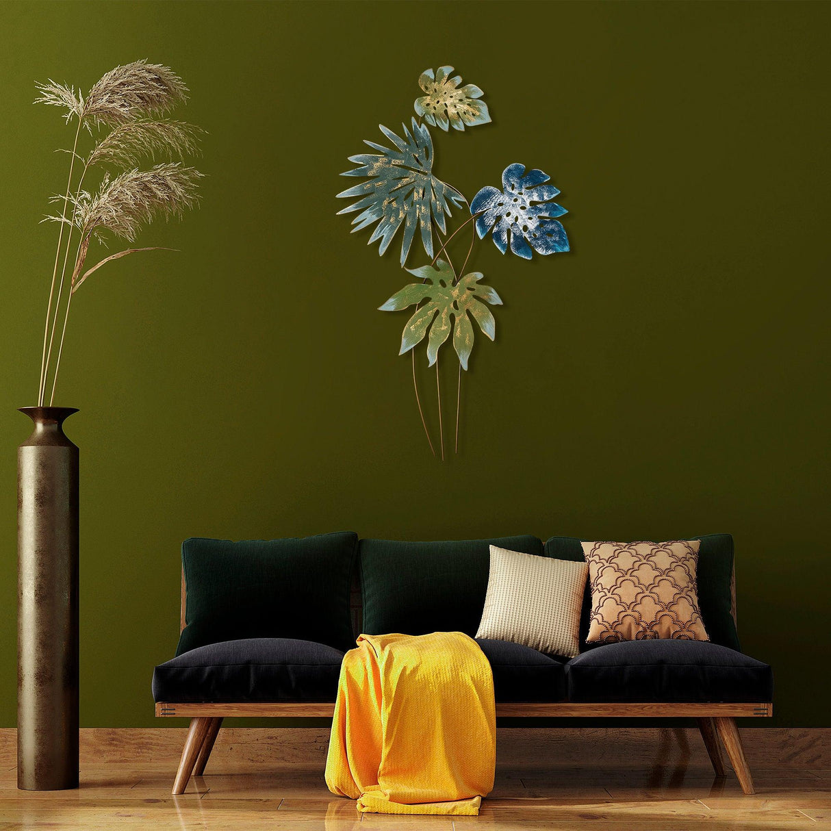 Decoratiune de perete Metal Monstera, Multicolor, 113x1x69 cm