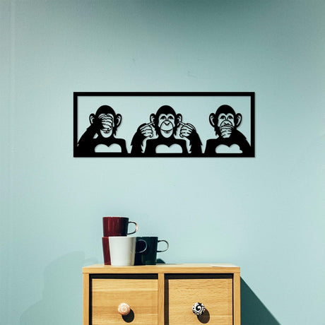 Decoratiune de perete Metal Three Monkeys - M, Negru, 25x1x70 cm