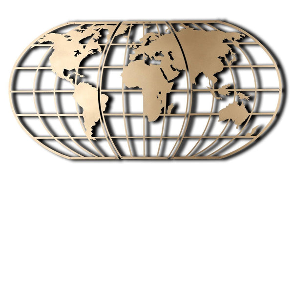 Decoratiune de perete Metal World Map Globe - Gold, Aur, 120x60 cm