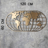 Decoratiune de perete Metal World Map Globe - Gold, Aur, 120x1x60 cm
