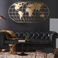 Decoratiune de perete Metal World Map Globe - Gold, Aur, 120x1x60 cm
