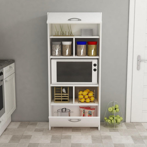 Dulap Bucatarie cu loc de Microunde si Rafturi, Alb, 65x180x35 cm