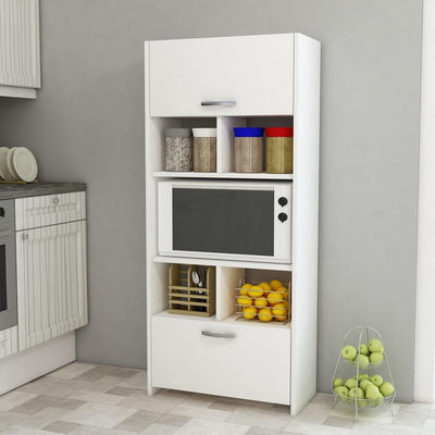 Dulap Bucatarie cu loc de Microunde si Rafturi, Alb, 65 X 180 X 35 Cm