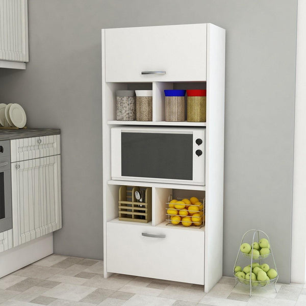 Dulap Bucatarie cu loc de Microunde si Rafturi, Alb, 65x180x35 cm