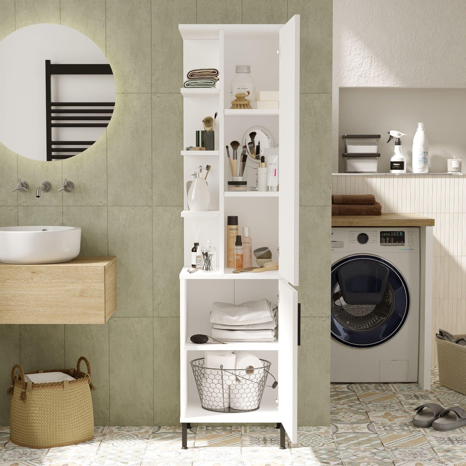 Dulap de Baie Lux cu 2 usi, Alb - Nuc, 45x36x174 cm – Adore Home