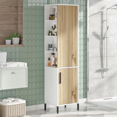 Dulap de Baie Lux cu 2 usi, Alb - Nuc, 45x36x174 cm