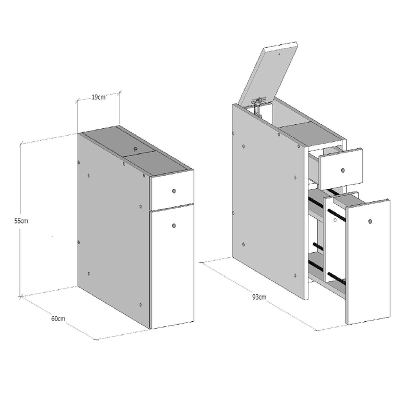 Dulap de baie Smart cu Loc de depozitare, Alb, 19 x 55 x 60 cm