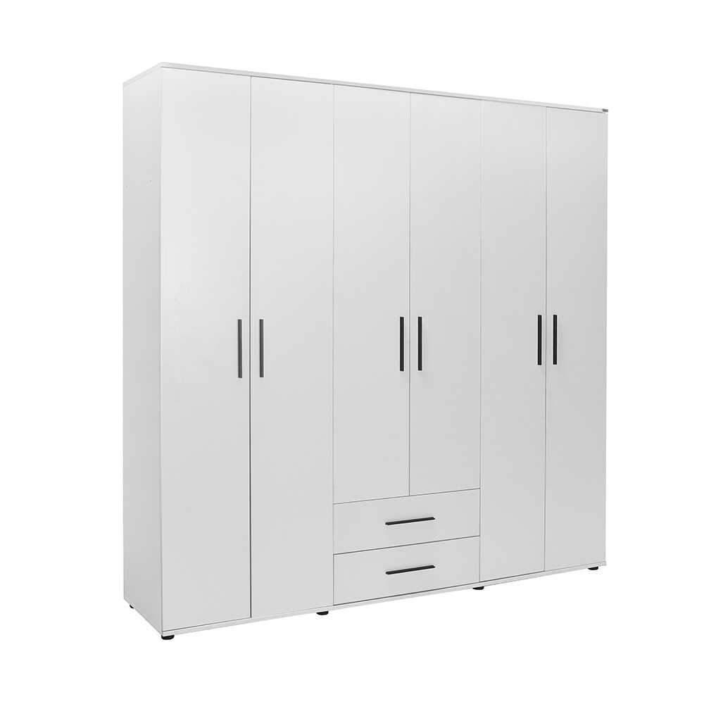 Dulap Haine Adore White, 6 usi, 2 sertare, Alb, 206x213x52 cm