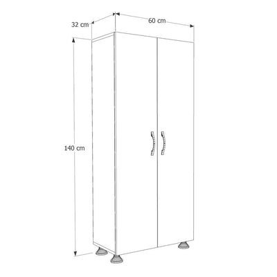 Dulap Dormitor Multifunctional Adore Diamond, 2 Usi, 4 rafturi, Alb, 60 x 140 x 32 cm