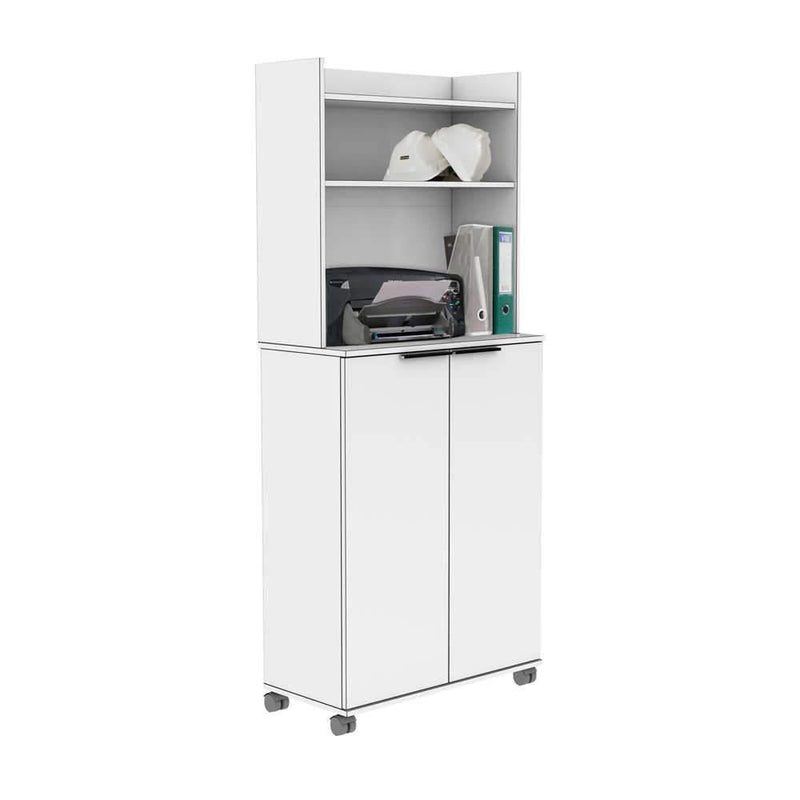 Dulap Multifunctional Adore Diamond, 2 usi, 6 rafturi, cu rotile, Alb Lucios, 73 x 172 x 36 cm