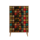 Dulap Multifunctional Multibox cu 2 usi, Stejar / Multicolor, 80 x 36 x 127 cm