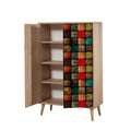 Dulap Multifunctional Multibox cu 2 usi, Stejar / Multicolor, 80 x 36 x 127 cm