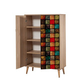 Dulap Multifunctional Multibox cu 2 usi, Stejar / Multicolor, 80 x 36 x 127 cm