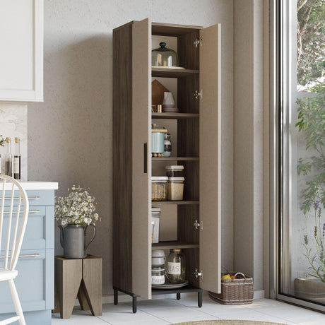 Dulap Multifunctional Rime cu 2 usi si 5 rafturi, Maro, 50x184x36 cm