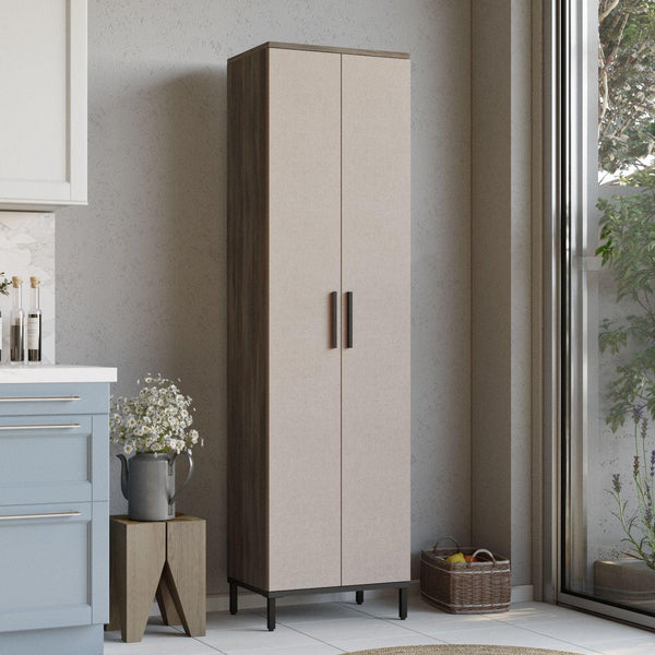 Dulap Multifunctional Rime cu 2 usi si 5 rafturi, Maro, 50x184x36 cm