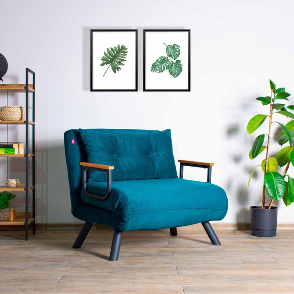 Fotoliu extensibil Handos Single, Gri - Verde Petrol, 78x78x60 cm