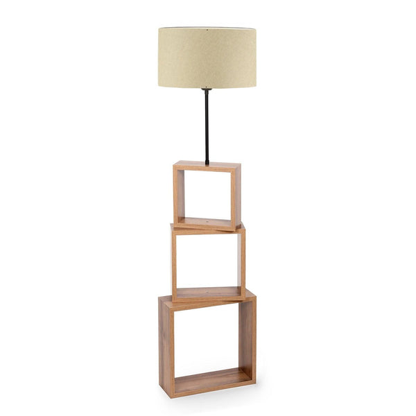 Lampadar Din Lemn Cu Biblioteca Robinson, Crem, 20x37x140 cm