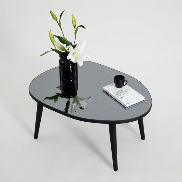 Masa de Cafea Gusto cu Sticla Securizata, Alb - Gri, 75x38x55 cm