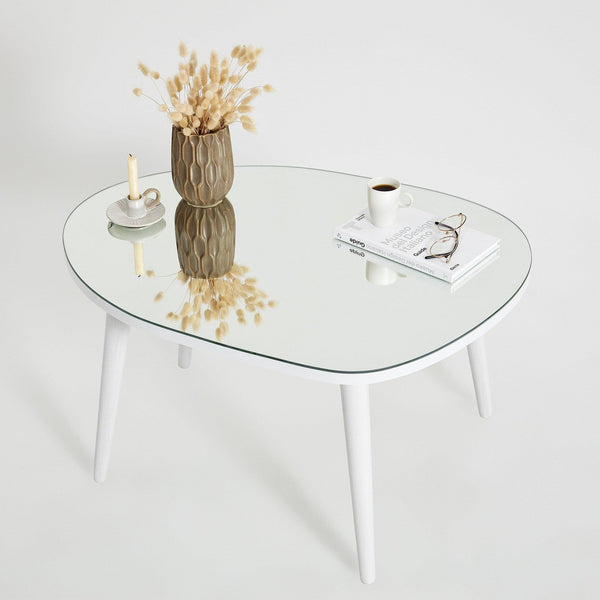 Masa de Cafea Gusto cu Sticla Securizata, Alb - Gri, 75x38x55 cm