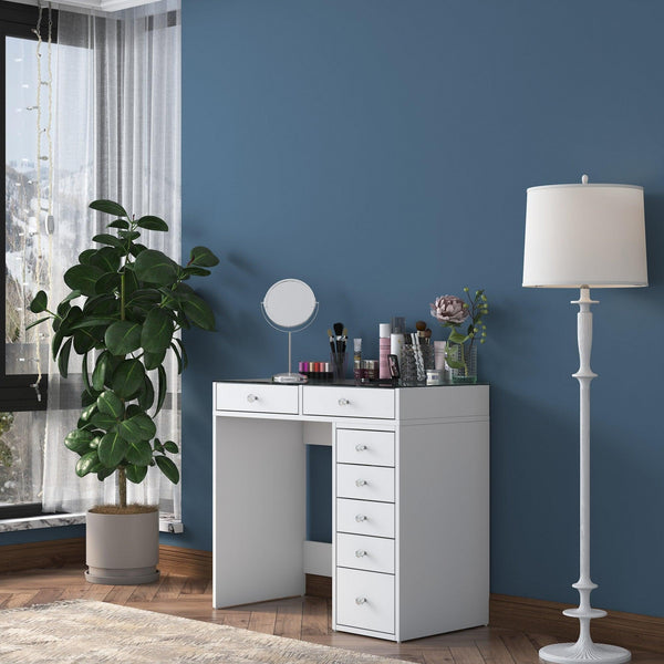 Masa De Machiaj Lux Inci cu 7 Sertare si Loc de Depozitare, Alb, 90x79x45 cm