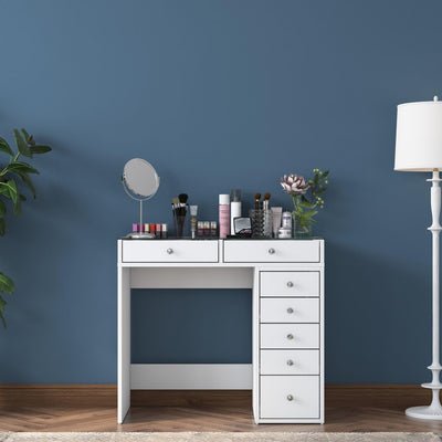 Masa De Machiaj Lux Inci cu 7 Sertare si Loc de Depozitare, Alb, 90 X 79 X 45 Cm