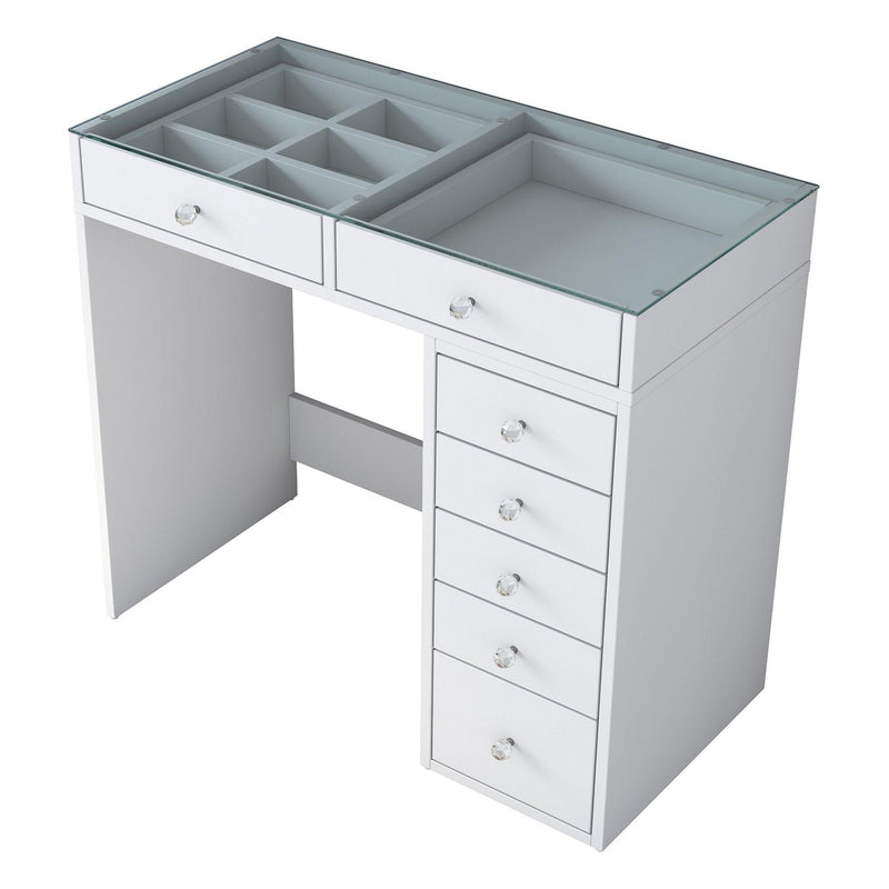 Masa De Machiaj Lux Inci cu 7 Sertare si Loc de Depozitare, Alb, 90 X 79 X 45 Cm
