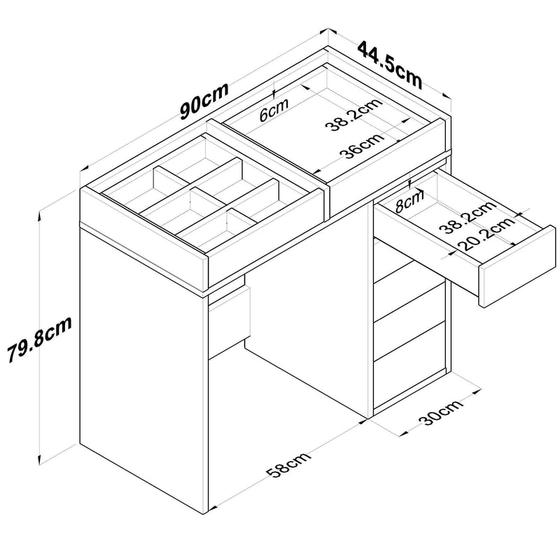 Masa De Machiaj Lux Inci cu 7 Sertare si Loc de Depozitare, Alb, 90 X 79 X 45 Cm