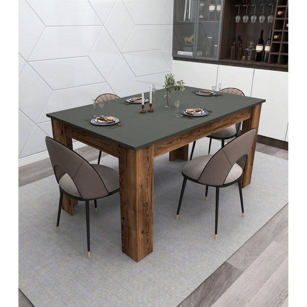 Masă Mikas Bucatarie Elegant cu Loc de Depozitare, Anthracite, Nuc deschis, 145x77x88 cm