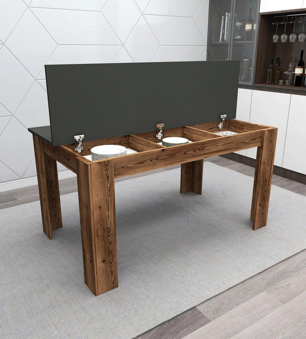 Masă Mikas Bucatarie Elegant cu Loc de Depozitare, Anthracite, Nuc deschis, 145x77x88 cm