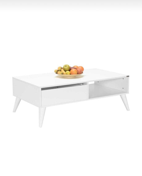 Masuta Cafea cu sertar Adore Living, Alb - Lemn Natural, 110 x 42 x 65 Cm