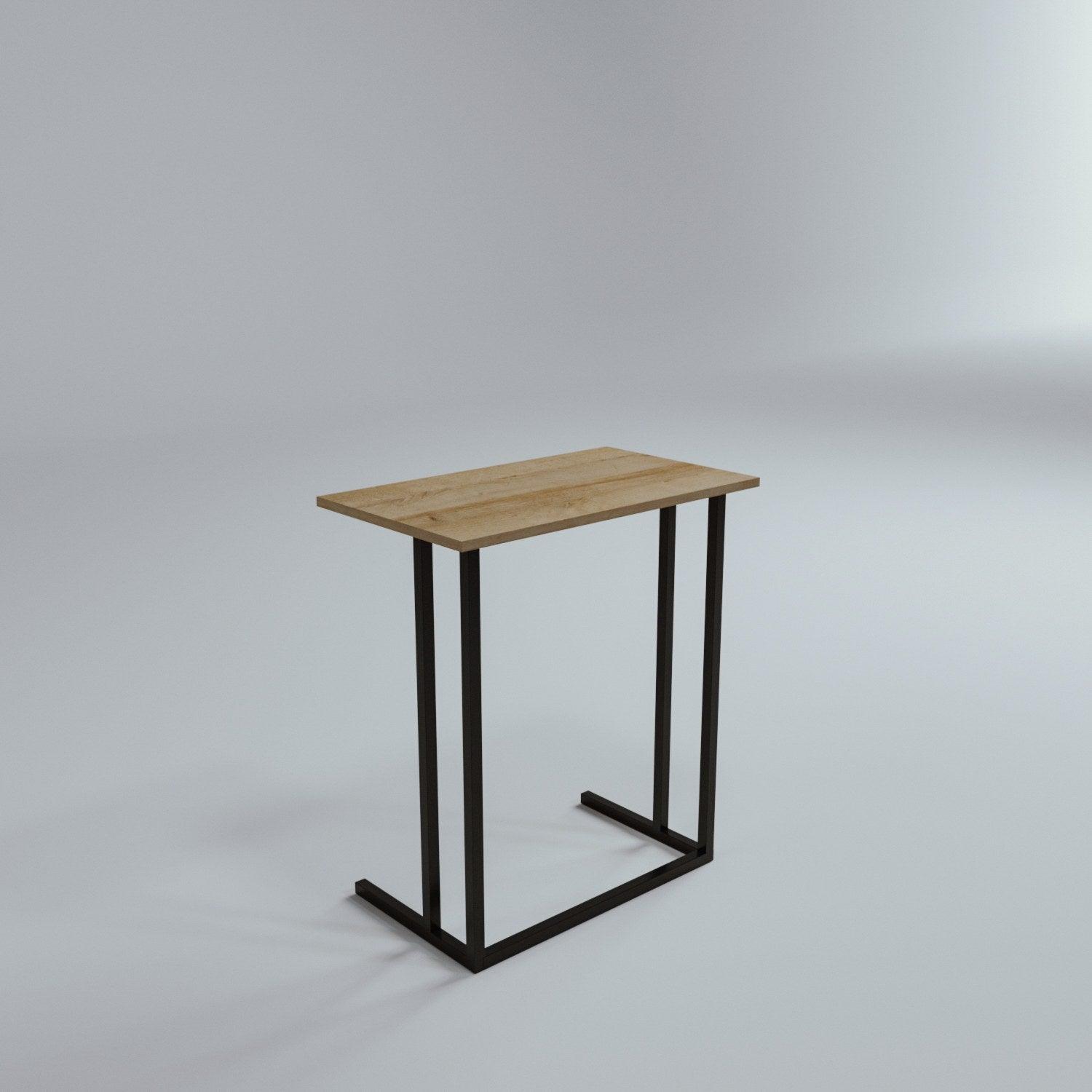 Masuta Cafea Laterala Landhot cadru Metal, Nuc - Stejar, 60x73x40