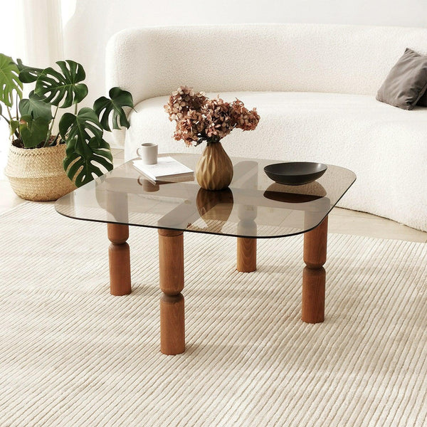 Masuta de cafea Kei Lemn Solid cu Sticla Securizata, 80x40x80 cm